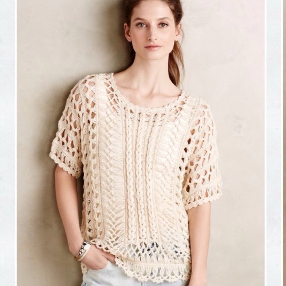Anthropologie Cream Crochet Top